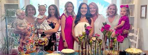 Katie Jo Carr, bride-elect of Kaleb Curry was honored with a bridal shower on July 27. Pictured left to right are: Denise Curry, mother of the groom, holding granddaughter, Monroe Middleton; Kaitlyn Middleton, sister of the groom, holding daughter Margaux Middleton; Stormee Carr, sister of the bride; Katie Jo Carr, honoree; Teresa Carr, mother of the bride; Jessica Avey, sister of the bride, holding Jordan Avey, niece of the bride.