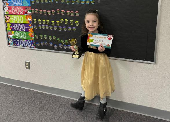 Aria Unger, age 4, of Seminole completed the '1,000 Books Before Kindergarten' Challenge at the Gaines County Library. She is the daughter of Johnny and Susie Unger. (Contributed photo)