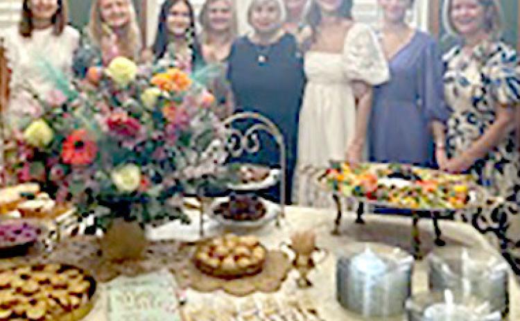 Graysen Wright, bride-elect of Drew Dendy was honored with a bridal shower Saturday, June 22 at the home of Vickie Rowland. Pictured from left, front: Kristen Dendy, groom's aunt; Mara Dendy, groom's cousin; Peyton Turner, groom's cousin; Kathy Underwood, groom's grandmother; GraysenWright,bride-elect;MaddieWright,bride'ssister;KrestaWright,bride'smother. Back: Kim Turner, groom's aunt and Sheri Dendy, groom's mother.
