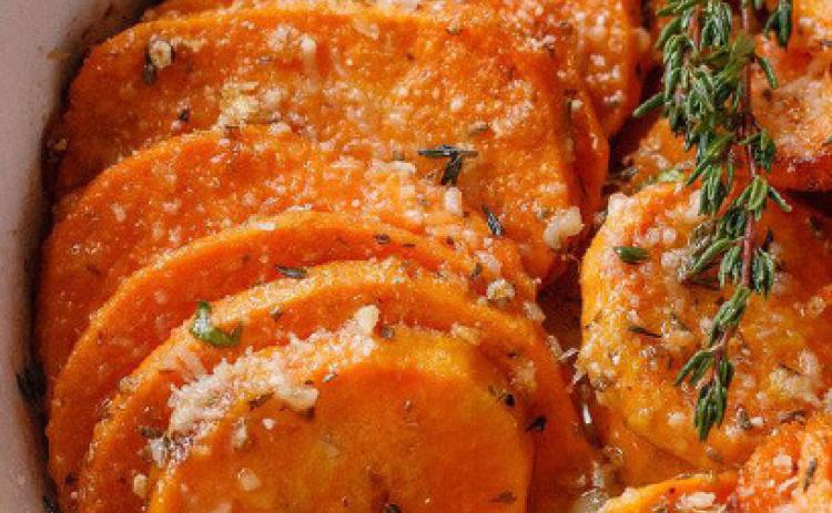 Garlic Parmesan Roasted Sweet Potatoes